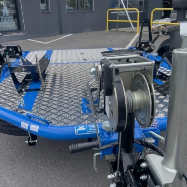 Rimorchio portamoto abbassabile e pieghevole per 2 moto Cochet blu
